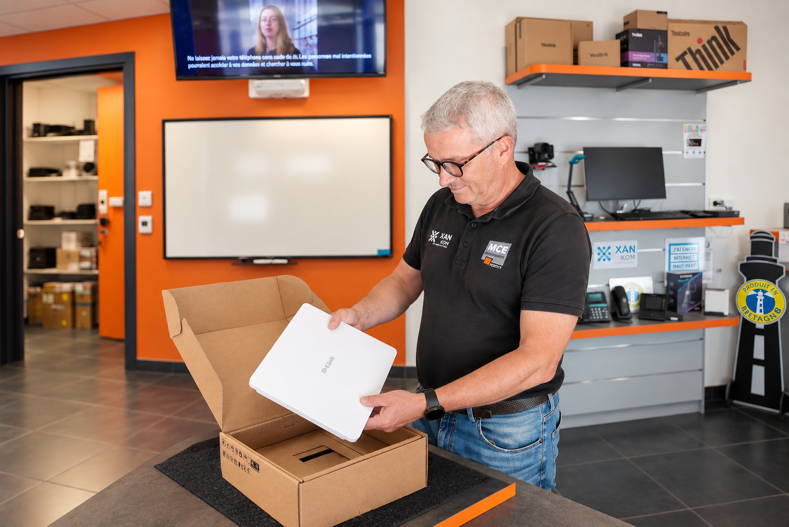 Technicien déballant un ordinateur portable